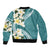 Aloha Hawaii Festive Bomber Jacket Frangipani Lace Classic - Teal