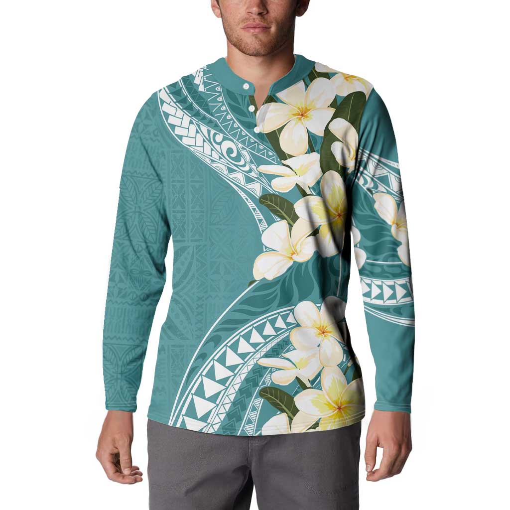 Aloha Hawaii Festive Button Sweatshirt Frangipani Lace Classic - Teal LT7 - Polynesian Pride