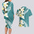 Aloha Hawaii Festive Couples Matching Long Sleeve Bodycon Dress and Hawaiian Shirt Frangipani Lace Classic - Teal