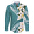 Aloha Hawaii Festive Family Matching Long Sleeve Bodycon Dress and Hawaiian Shirt Frangipani Lace Classic - Teal