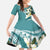 Aloha Hawaii Festive Family Matching Off The Shoulder Long Sleeve Dress and Hawaiian Shirt Frangipani Lace Classic - Teal