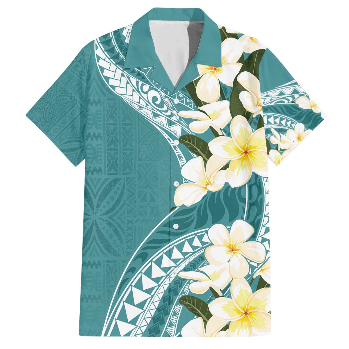Aloha Hawaii Festive Family Matching Off The Shoulder Long Sleeve Dress and Hawaiian Shirt Frangipani Lace Classic - Teal