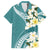 Aloha Hawaii Festive Family Matching Off The Shoulder Long Sleeve Dress and Hawaiian Shirt Frangipani Lace Classic - Teal