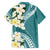 Aloha Hawaii Festive Family Matching Off The Shoulder Long Sleeve Dress and Hawaiian Shirt Frangipani Lace Classic - Teal