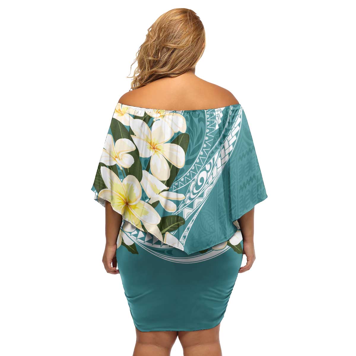 Aloha Hawaii Festive Family Matching Off Shoulder Short Dress and Hawaiian Shirt Frangipani Lace Classic - Teal