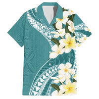 Aloha Hawaii Festive Family Matching Short Sleeve Bodycon Dress and Hawaiian Shirt Frangipani Lace Classic - Teal