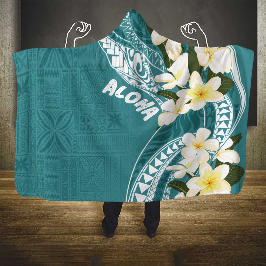 Aloha Hawaii Festive Hooded Blanket Frangipani Lace Classic - Teal LT7 - Polynesian Pride