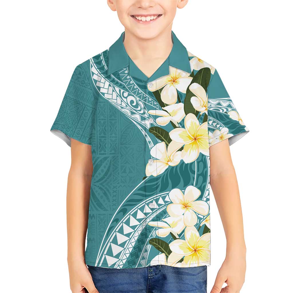 Aloha Hawaii Festive Kid Hawaiian Shirt Frangipani Lace Classic - Teal