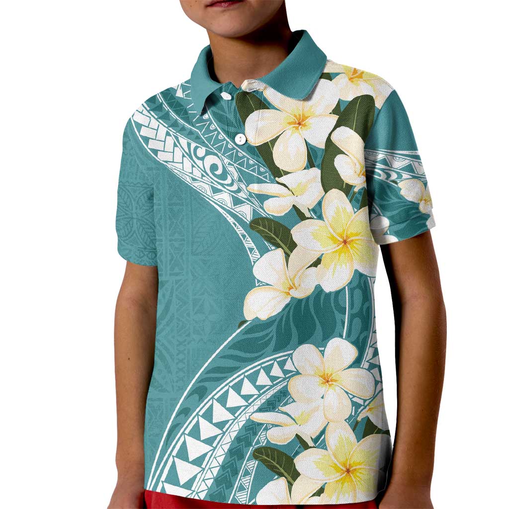 Aloha Hawaii Festive Kid Polo Shirt Frangipani Lace Classic - Teal
