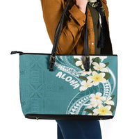 Aloha Hawaii Festive Leather Tote Bag Frangipani Lace Classic - Teal LT7 - Polynesian Pride