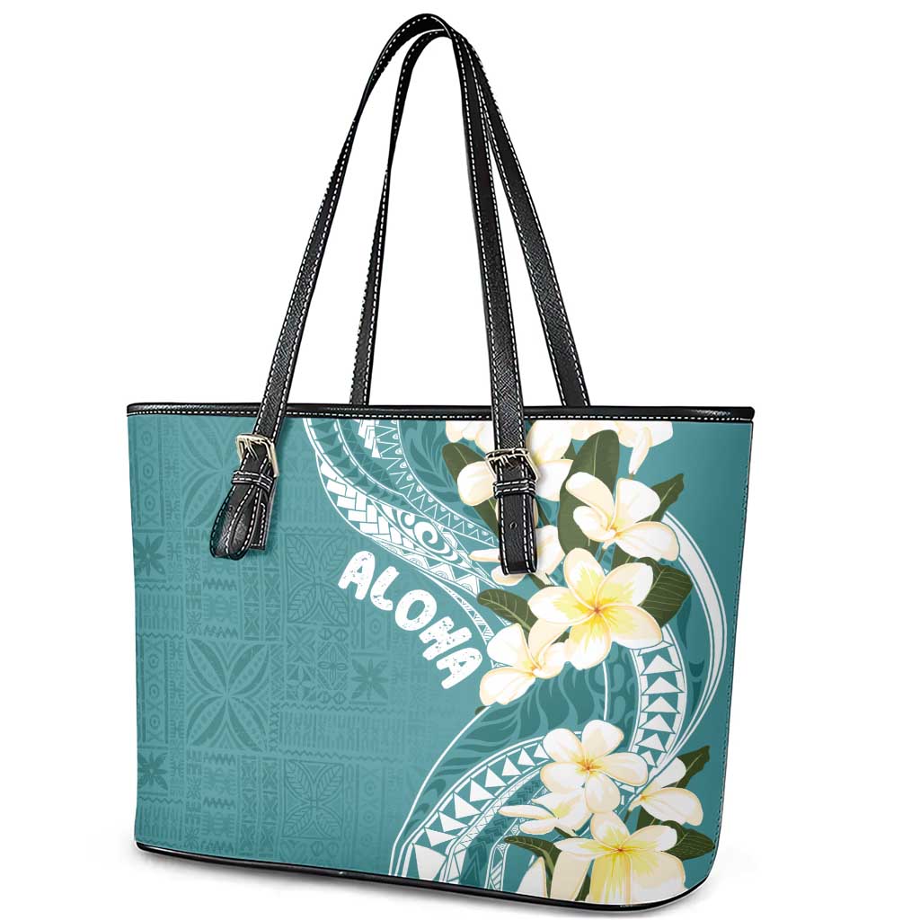 Aloha Hawaii Festive Leather Tote Bag Frangipani Lace Classic - Teal LT7 - Polynesian Pride