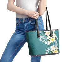 Aloha Hawaii Festive Leather Tote Bag Frangipani Lace Classic - Teal LT7 - Polynesian Pride