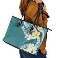 Aloha Hawaii Festive Leather Tote Bag Frangipani Lace Classic - Teal LT7 - Polynesian Pride