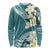 Aloha Hawaii Festive Long Sleeve Shirt Frangipani Lace Classic - Teal