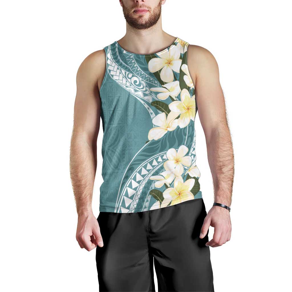Aloha Hawaii Festive Men Tank Top Frangipani Lace Classic - Teal