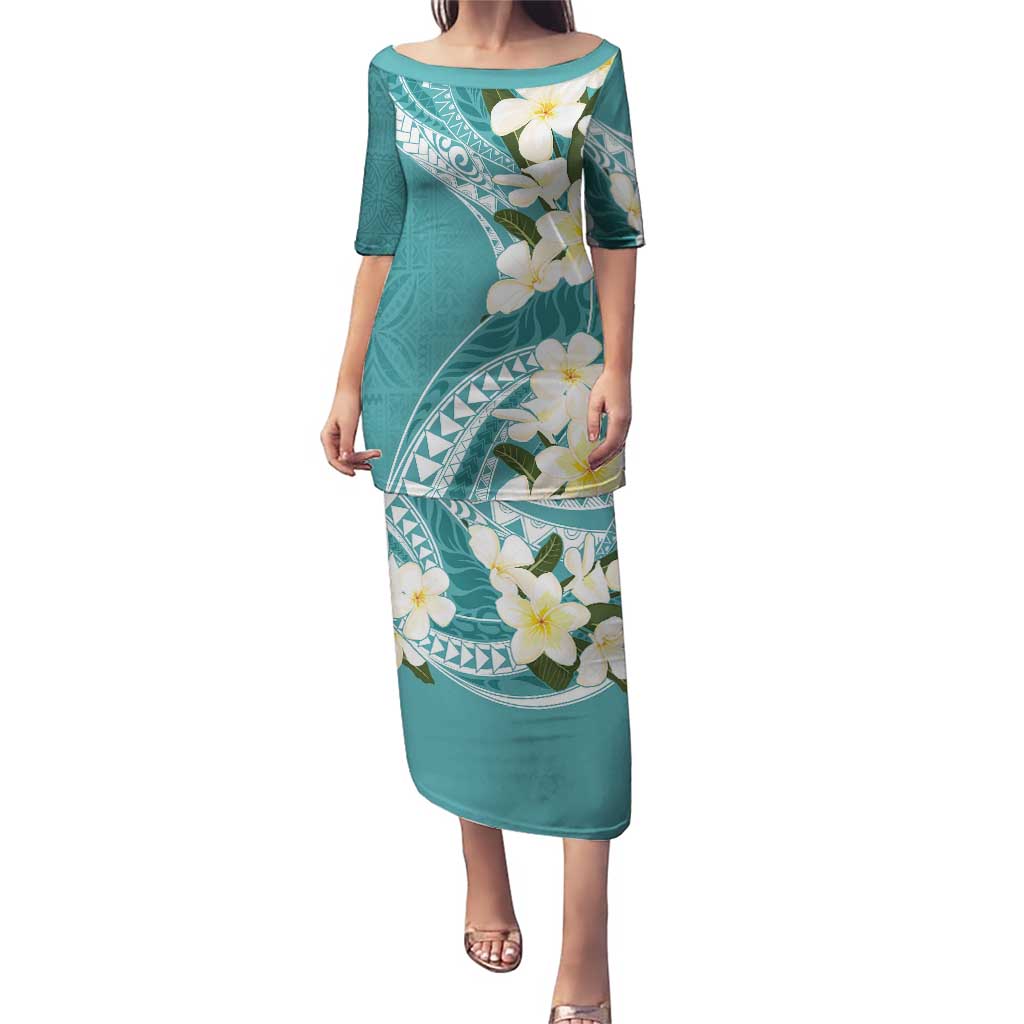 Aloha Hawaii Festive Puletasi Frangipani Lace Classic - Teal LT7 Long Dress Teal - Polynesian Pride