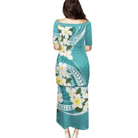 Aloha Hawaii Festive Puletasi Frangipani Lace Classic - Teal LT7 - Polynesian Pride