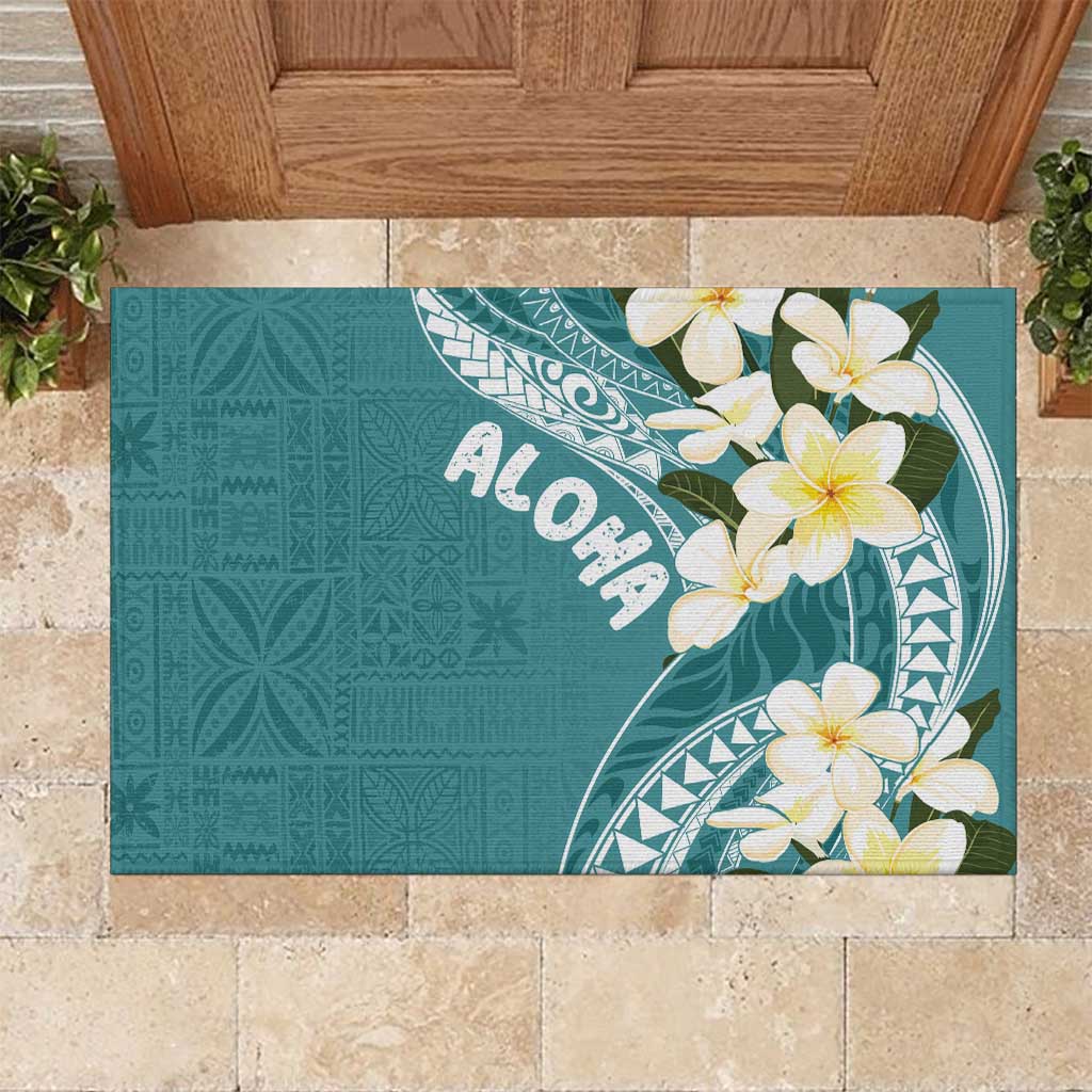 Aloha Hawaii Festive Rubber Doormat - Frangipani Lace Classic Teal LT7 Teal - Polynesian Pride