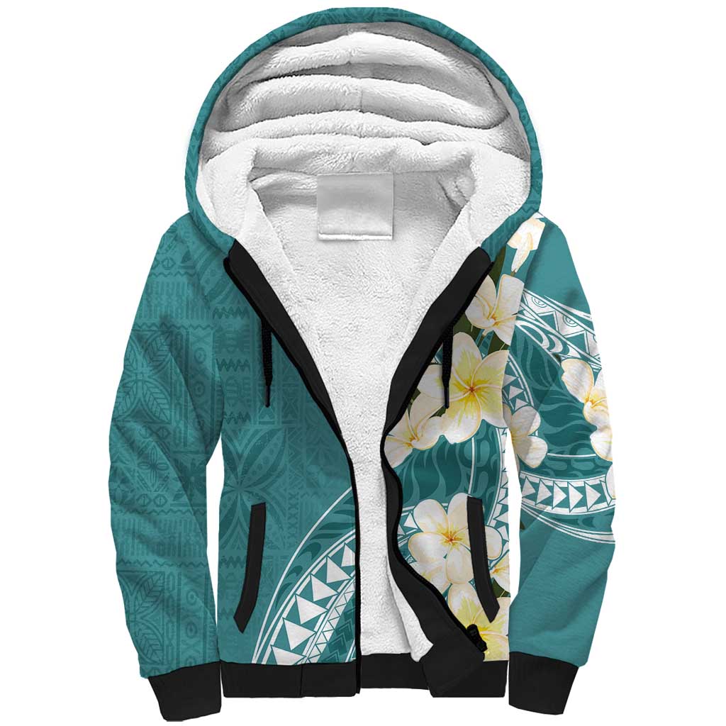 Aloha Hawaii Festive Sherpa Hoodie Frangipani Lace Classic - Teal LT7 Unisex Teal - Polynesian Pride