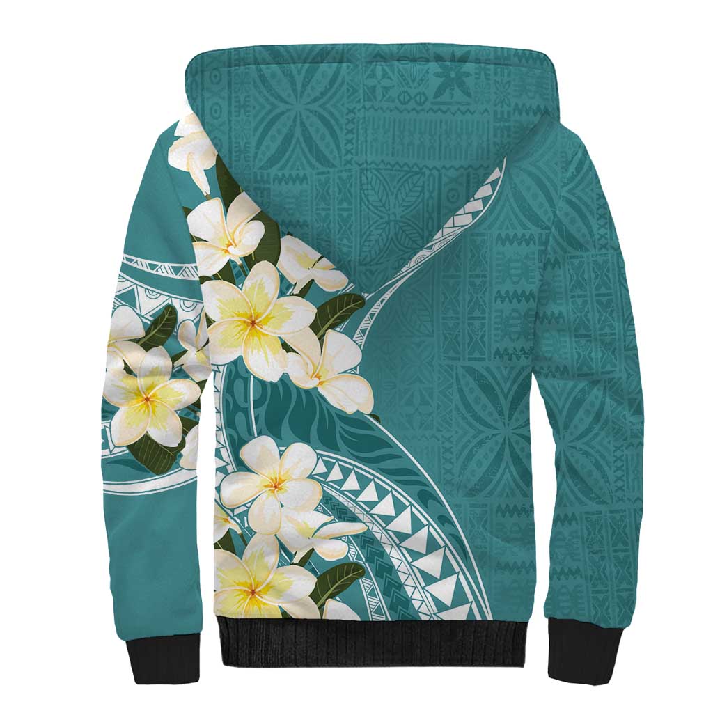 Aloha Hawaii Festive Sherpa Hoodie Frangipani Lace Classic - Teal LT7 - Polynesian Pride