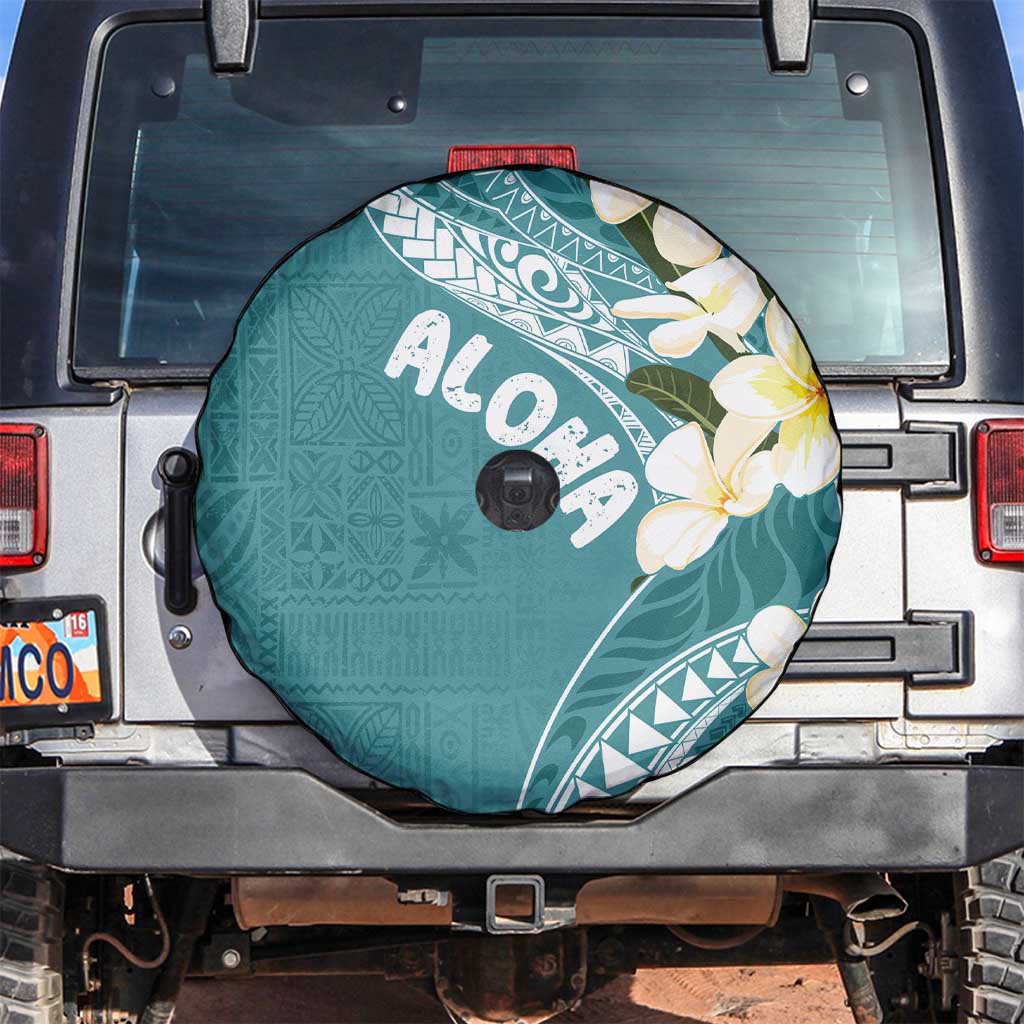 Aloha Hawaii Festive Spare Tire Cover Frangipani Lace Classic - Teal