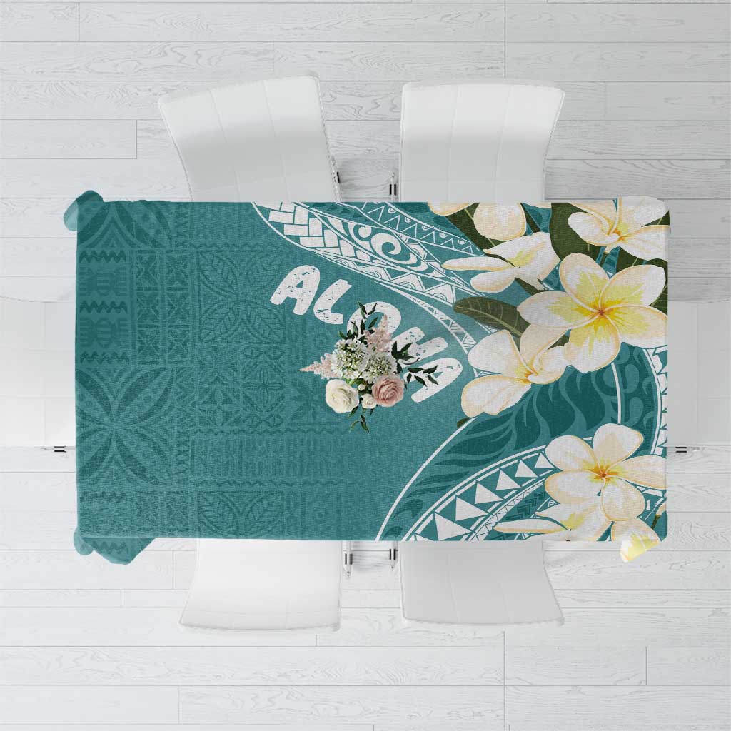 Aloha Hawaii Festive Tablecloth Frangipani Lace Classic - Teal LT7 Teal - Polynesian Pride