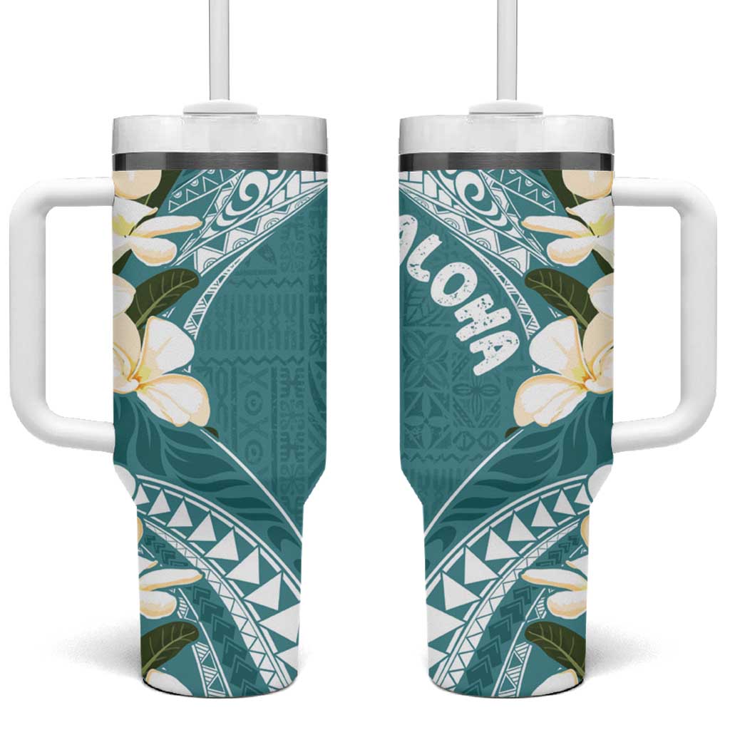 Aloha Hawaii Festive Tumbler With Handle Frangipani Lace Classic - Teal