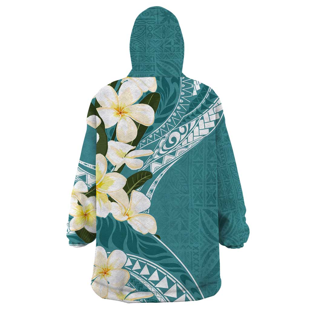 Aloha Hawaii Festive Wearable Blanket Hoodie Frangipani Lace Classic - Teal LT7 - Polynesian Pride