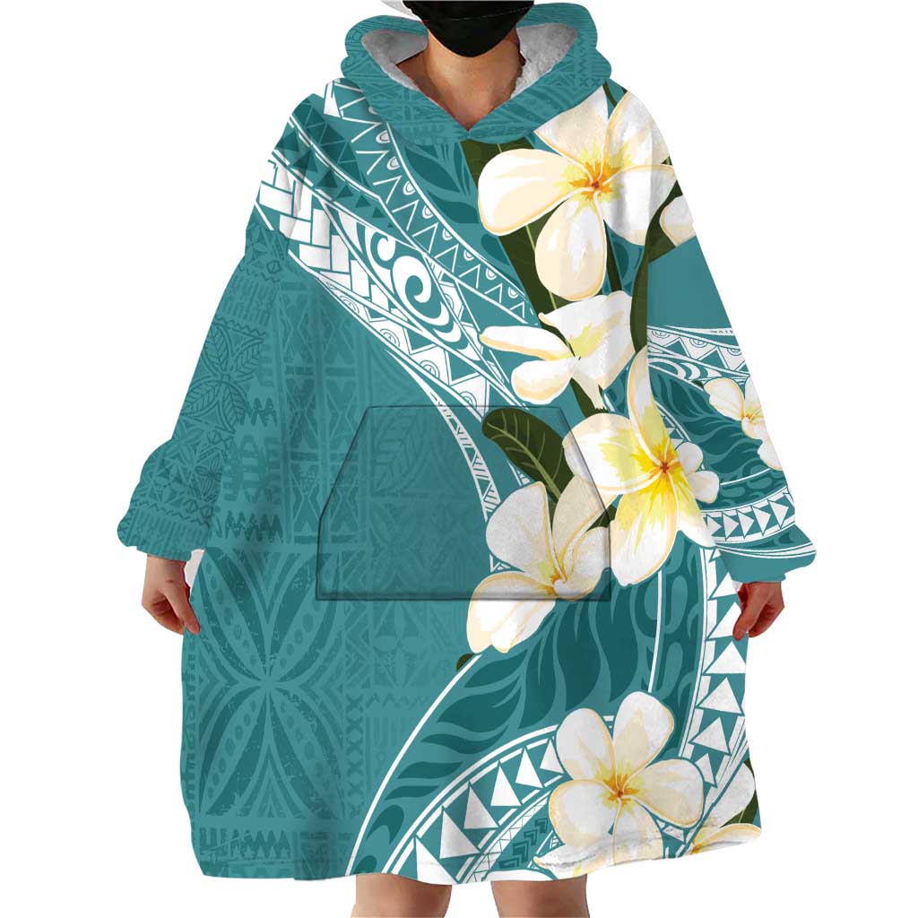 Aloha Hawaii Festive Wearable Blanket Hoodie Frangipani Lace Classic - Teal LT7 - Polynesian Pride