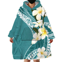 Aloha Hawaii Festive Wearable Blanket Hoodie Frangipani Lace Classic - Teal LT7 - Polynesian Pride
