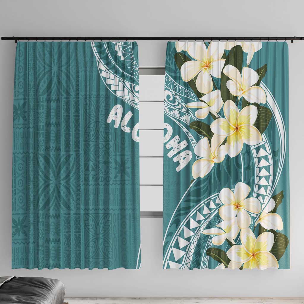 Aloha Hawaii Festive Window Curtain Frangipani Lace Classic - Teal LT7 With Hooks Teal - Polynesian Pride