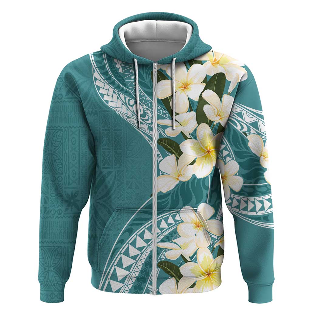 Aloha Hawaii Festive Zip Hoodie Frangipani Lace Classic - Teal