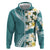 Aloha Hawaii Festive Zip Hoodie Frangipani Lace Classic - Teal