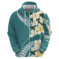 Aloha Hawaii Festive Zip Hoodie Frangipani Lace Classic - Teal