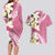 Aloha Hawaii Festive Couples Matching Long Sleeve Bodycon Dress and Hawaiian Shirt Frangipani Lace Classic - Rosy