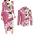 Aloha Hawaii Festive Couples Matching Long Sleeve Bodycon Dress and Long Sleeve Button Shirt Frangipani Lace Classic - Rosy