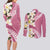 Aloha Hawaii Festive Couples Matching Long Sleeve Bodycon Dress and Long Sleeve Button Shirt Frangipani Lace Classic - Rosy