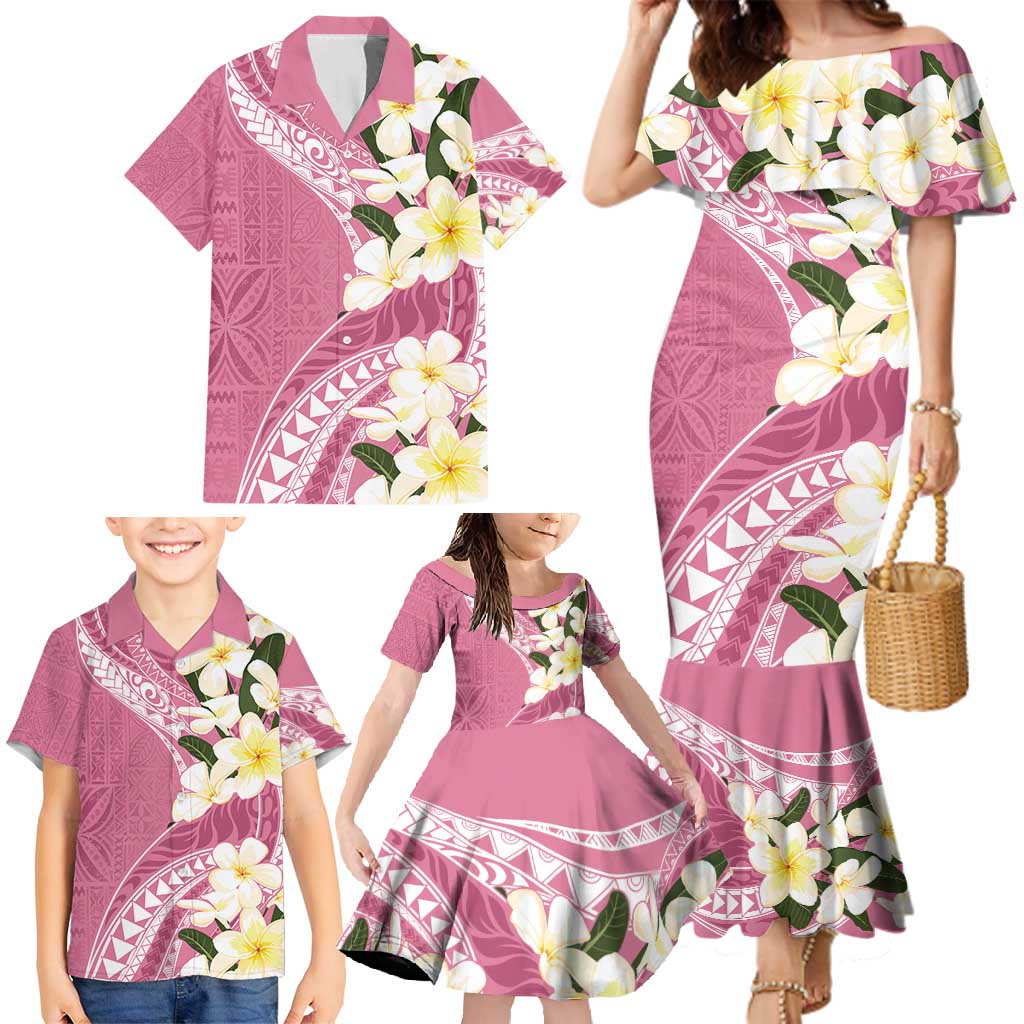 Aloha Hawaii Festive Family Matching Mermaid Dress and Hawaiian Shirt Frangipani Lace Classic - Rosy