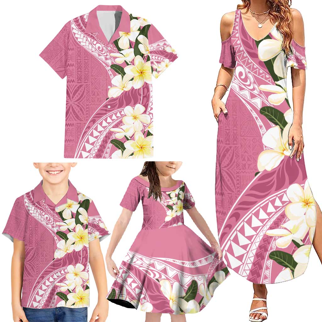 Aloha Hawaii Festive Family Matching Summer Maxi Dress and Hawaiian Shirt Frangipani Lace Classic - Rosy