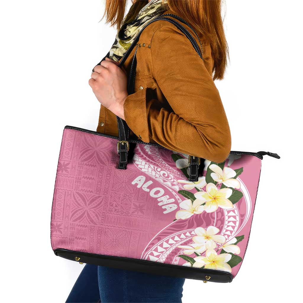 Aloha Hawaii Festive Leather Tote Bag Frangipani Lace Classic - Rosy LT7 Pink - Polynesian Pride