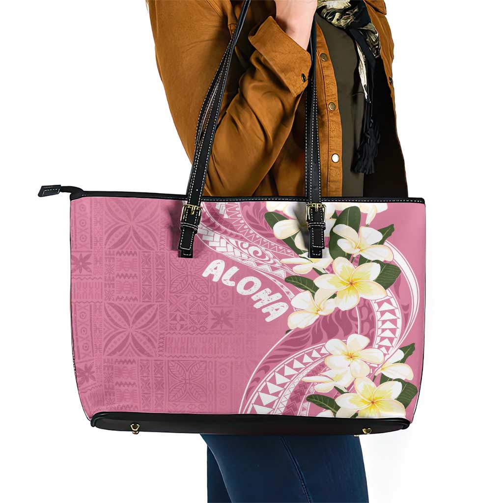 Aloha Hawaii Festive Leather Tote Bag Frangipani Lace Classic - Rosy LT7 - Polynesian Pride
