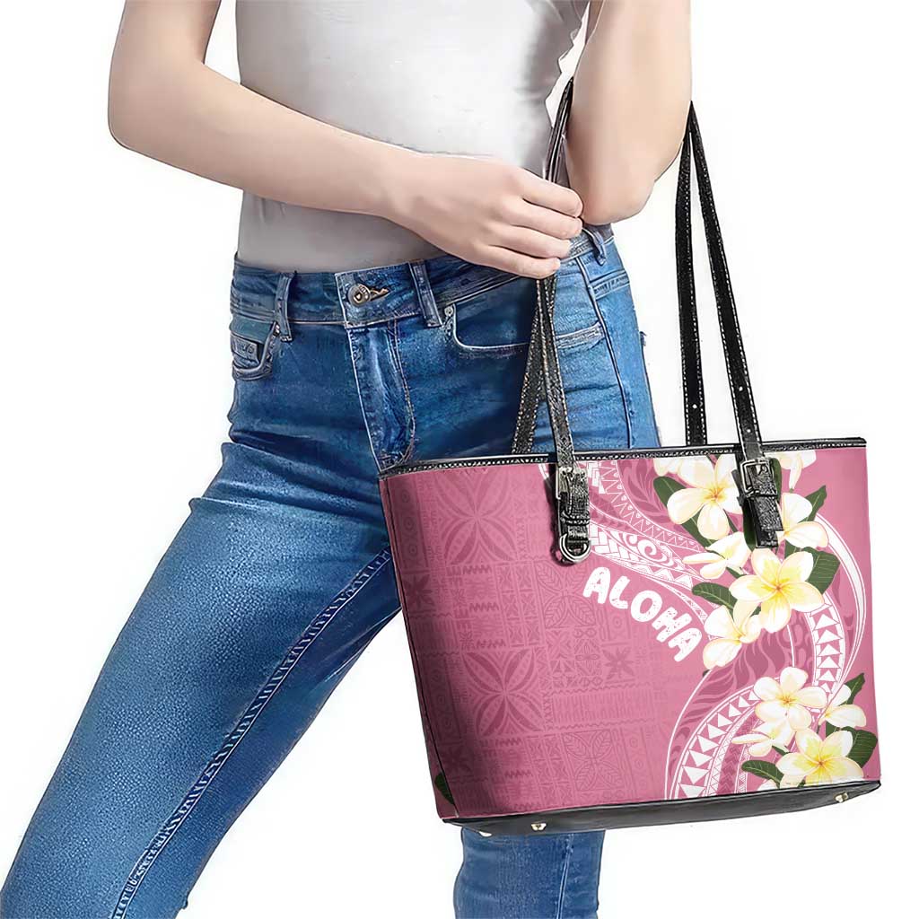 Aloha Hawaii Festive Leather Tote Bag Frangipani Lace Classic - Rosy LT7 - Polynesian Pride