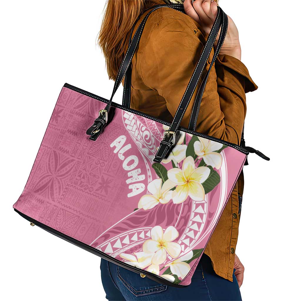 Aloha Hawaii Festive Leather Tote Bag Frangipani Lace Classic - Rosy LT7 - Polynesian Pride