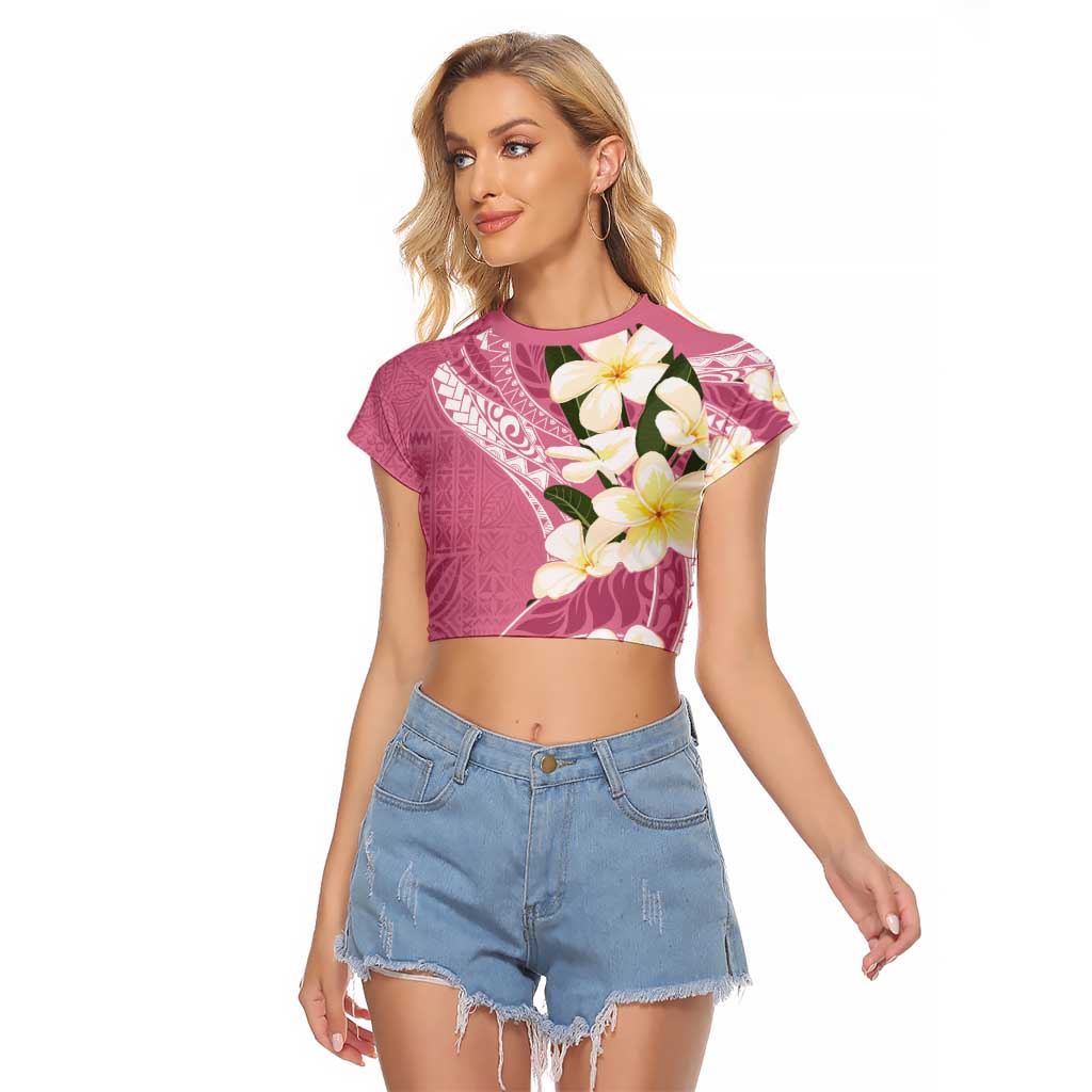 Aloha Hawaii Festive Raglan Cropped T Shirt Frangipani Lace Classic - Rosy