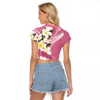 Aloha Hawaii Festive Raglan Cropped T Shirt Frangipani Lace Classic - Rosy