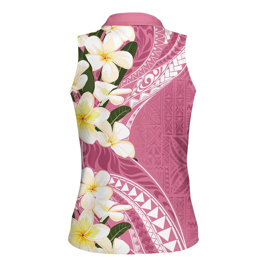 Aloha Hawaii Festive Women Sleeveless Polo Shirt Frangipani Lace Classic - Rosy