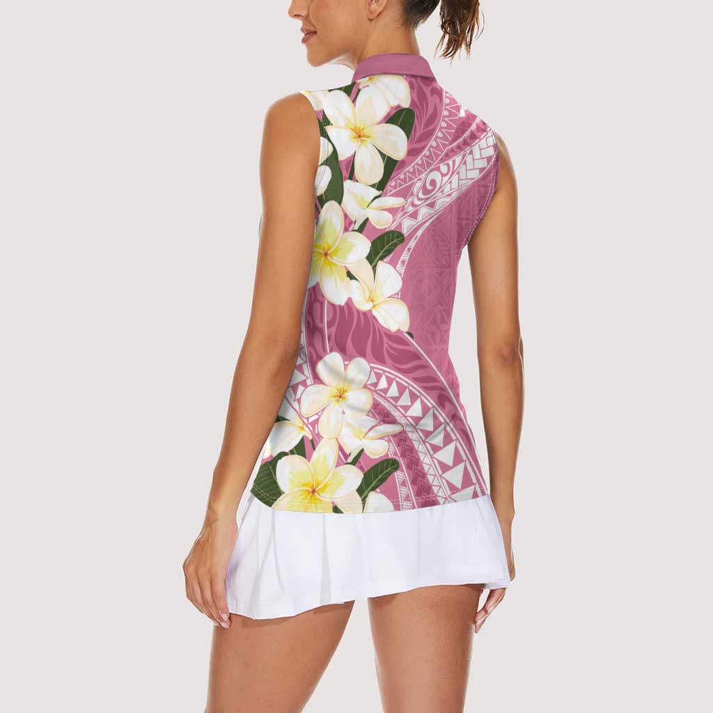 Aloha Hawaii Festive Women Sleeveless Polo Shirt Frangipani Lace Classic - Rosy
