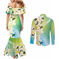 Aloha Hawaii Festive Couples Matching Mermaid Dress and Long Sleeve Button Shirt Frangipani Lace Classic - Summer Vibes