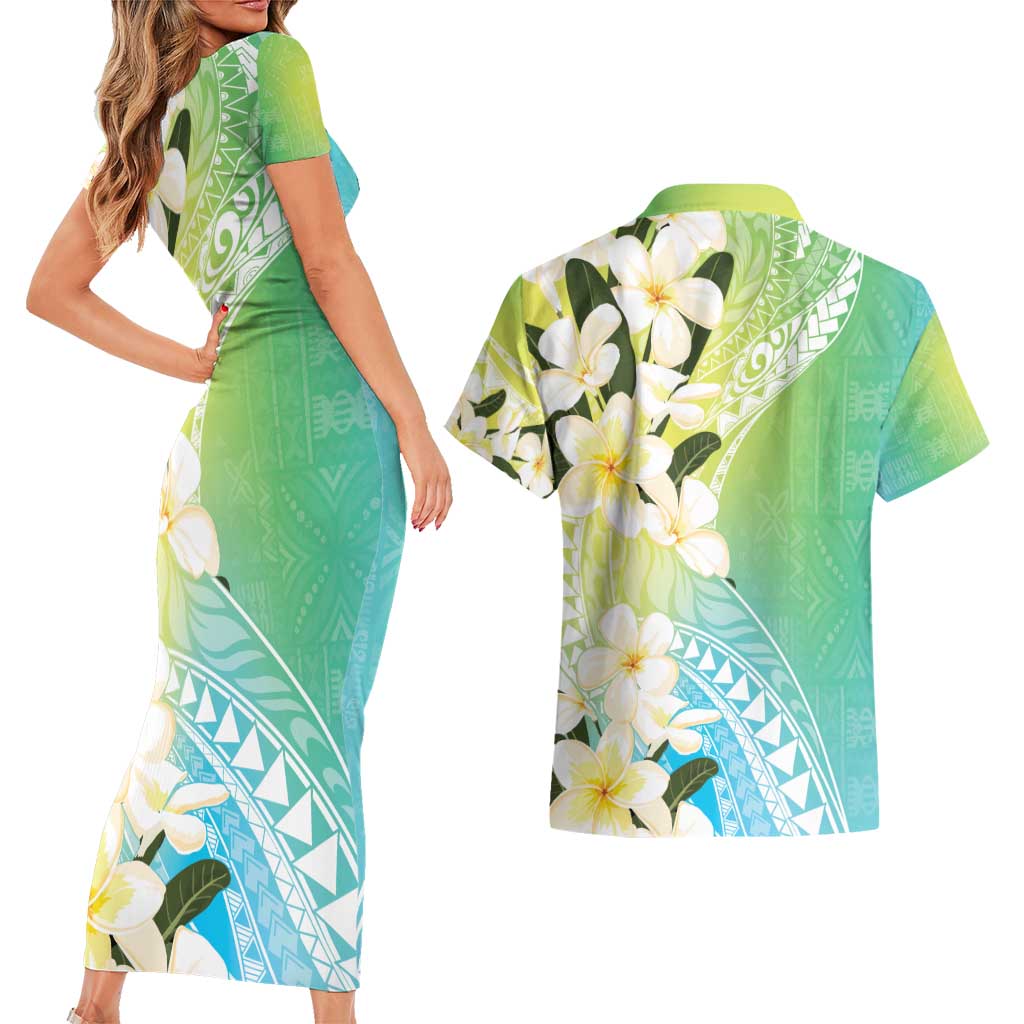 Aloha Hawaii Festive Couples Matching Short Sleeve Bodycon Dress and Hawaiian Shirt Frangipani Lace Classic - Summer Vibes LT7 - Polynesian Pride