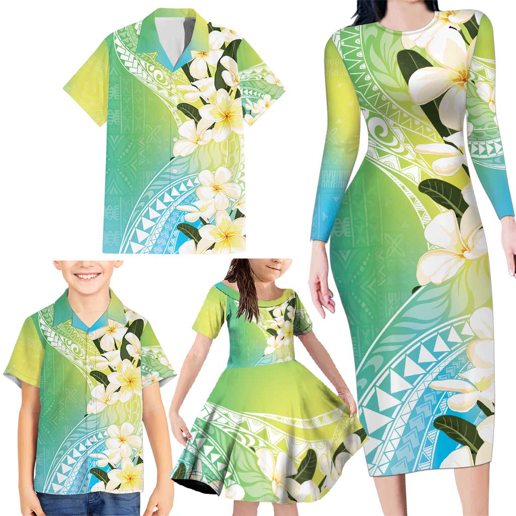 Aloha Hawaii Festive Family Matching Long Sleeve Bodycon Dress and Hawaiian Shirt Frangipani Lace Classic - Summer Vibes